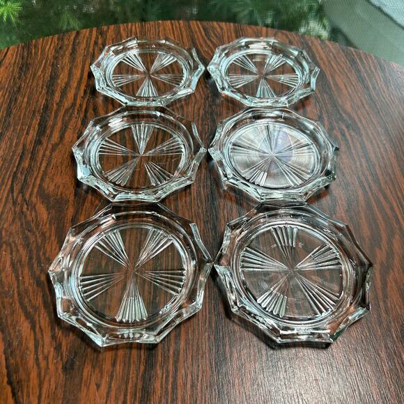 Vintage French Riem Glass Coasters Set of 6 – Starburst Cut Design Tableware - Picture 2 of 10